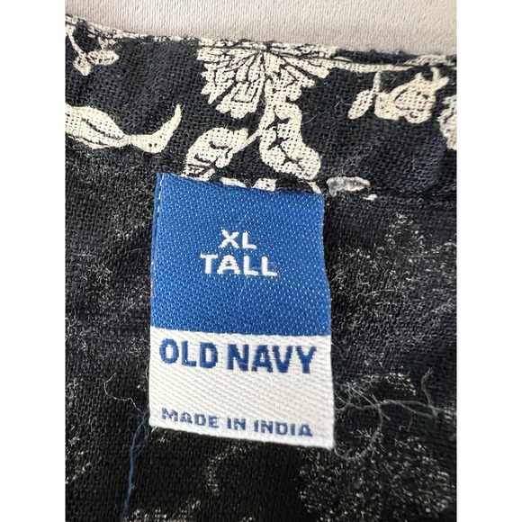 Old Navy Split-Neck Boho Top Blouse Sz XL Tall‎ Floral Long Sleeves Beige Black - Picture 9 of 11